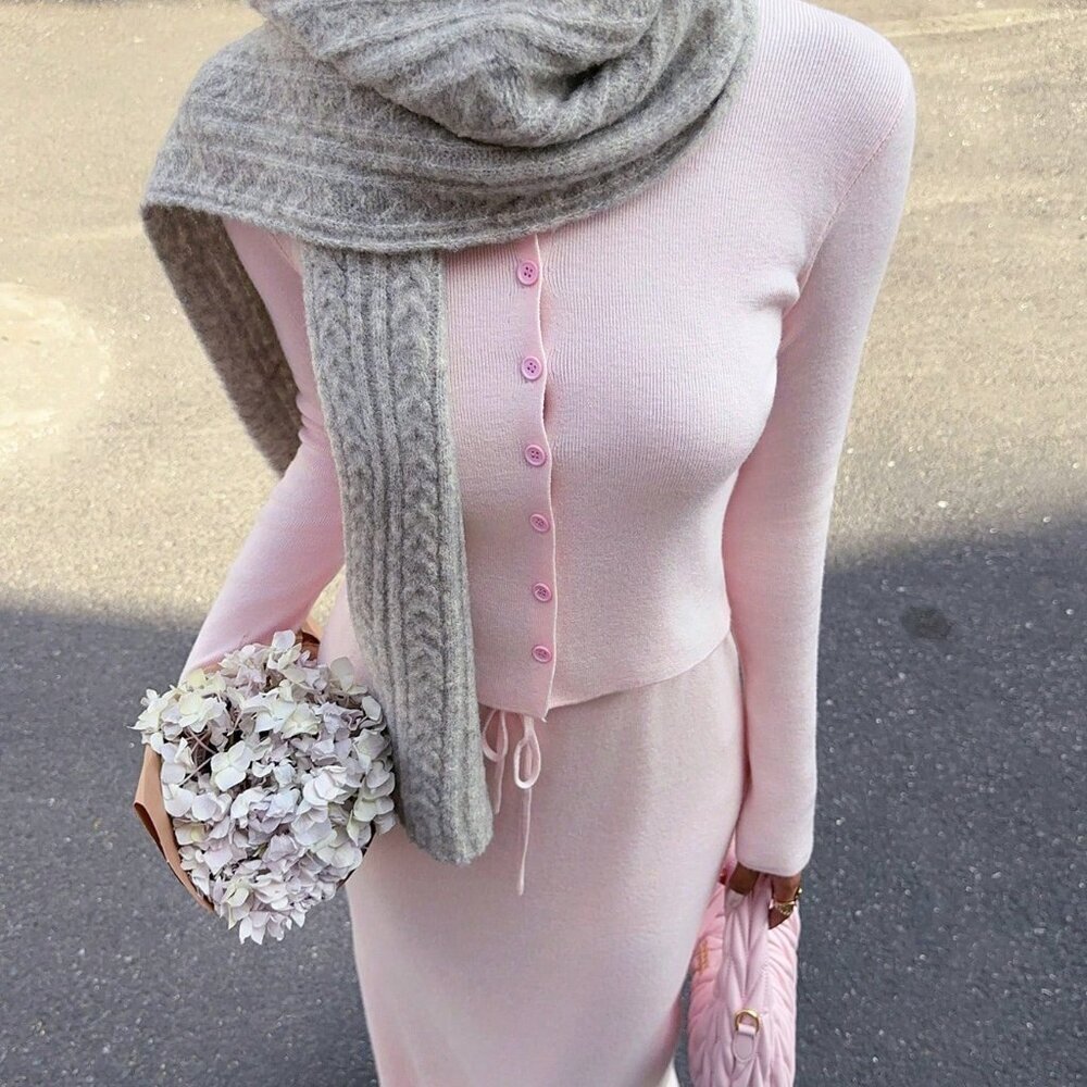 Pink Casual Women's Knitted Cardigan & Mini Skirt Set - Picture 6 of 8